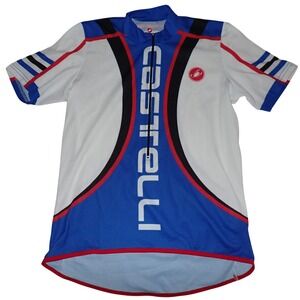 Castelli Men's Cycling Jersey Blue White Short Sleeve Bike Shirt Size L Spellout